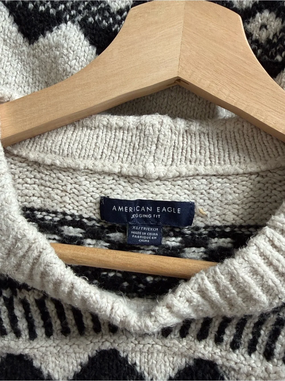 American Eagle Outfitters Cream & Black Fair Isle Crewneck Sweater